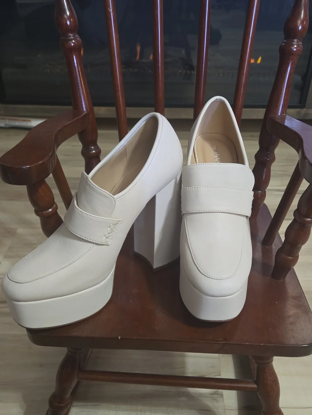 Madden Girl Cream Platform Block Heel Loafers